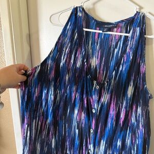 Woman’s Plus Size Maxi Crinkle GauzeTank Dress 26/28W Blue Pink & White NWT